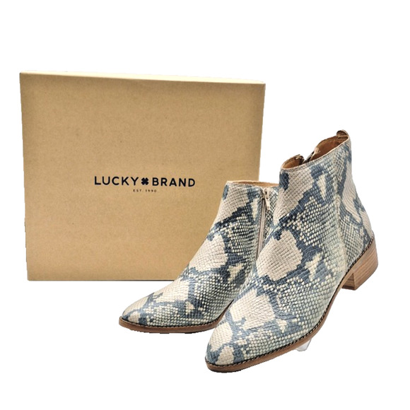 New Lucky Brand Snake Print Ankle Boots Women 8.5M Chinchilla Slither LK- Lenree - Picture 1 of 14